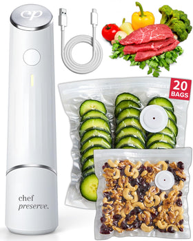 Chef Preserve compact vacuum sealer front view showing compact handheld design for quick sealing