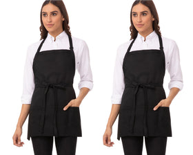 Chef Works unisex three-pocket apron in black, front view, durable and versatile.