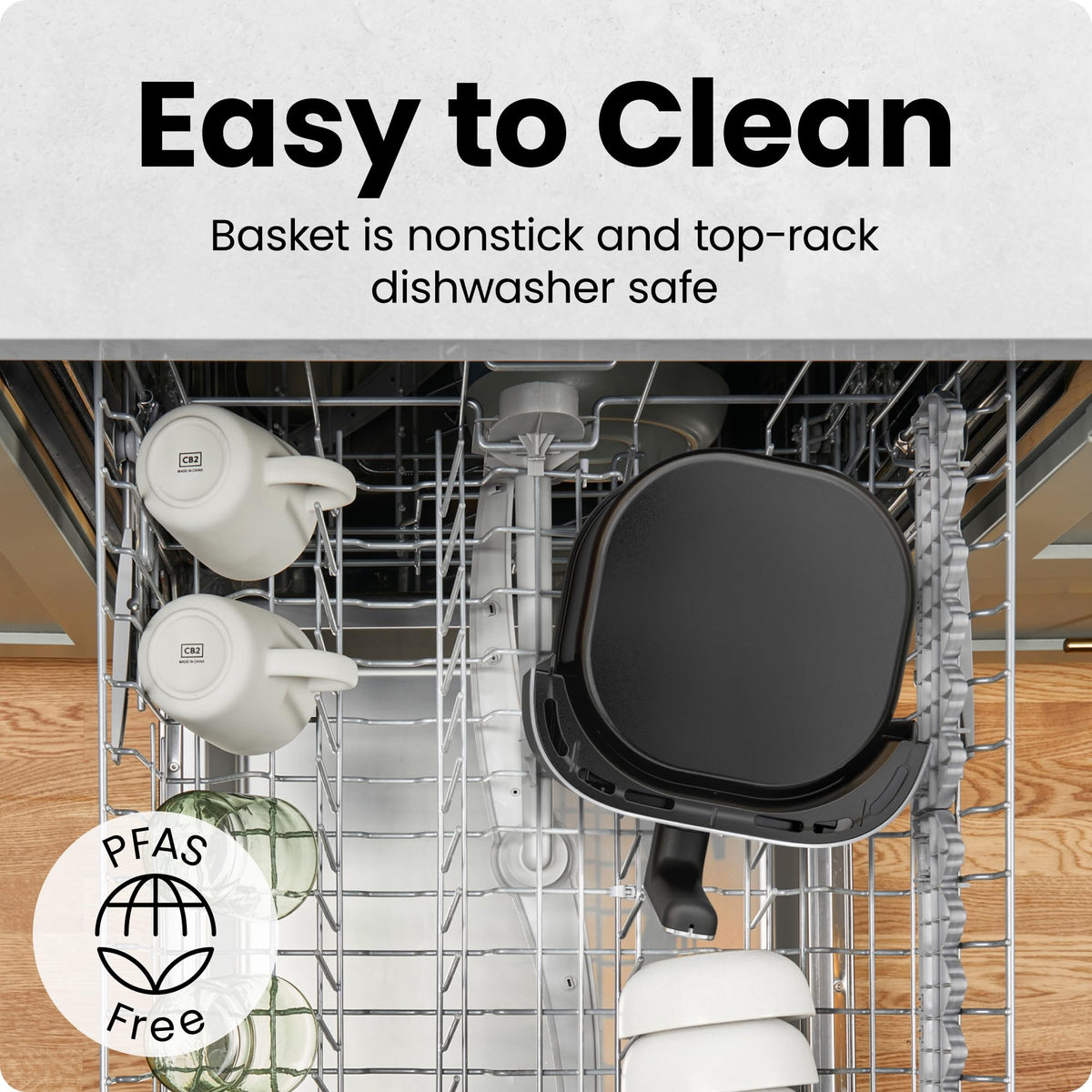 Chefman dishwasher-safe basket eases cleanup after meals.
