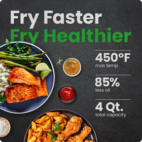 The 450°F Hi-Fry finish image demonstrates extra crisp on finishing moments.