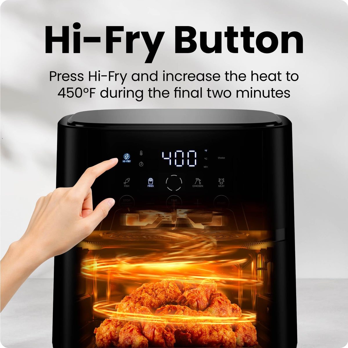Chefman 6qt air fryer nonstick basket enables easy cleanup.