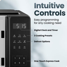 Chefman microwave with child safety lock ensures doors stay secure.