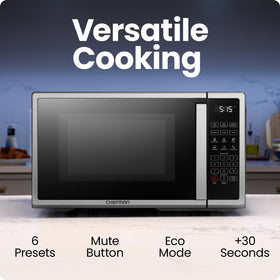 Chefman microwave digital panel highlights six presets for effortless cooking.