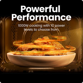Chefman microwave eco-mode indicator demonstrates energy-saving standby.