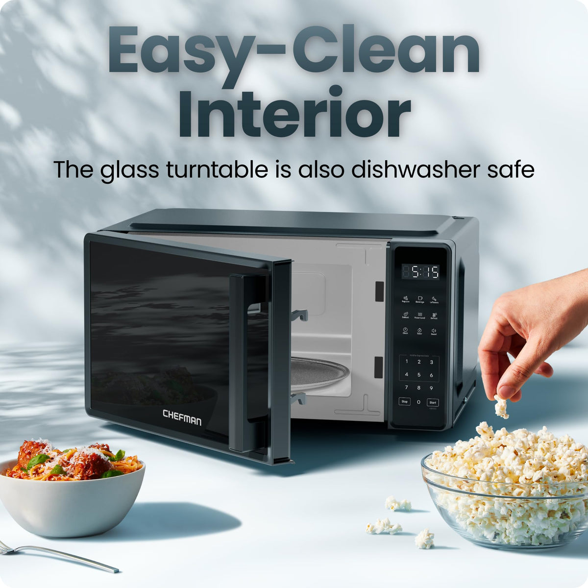 Chefman mute button reduces noise during late-night reheats.