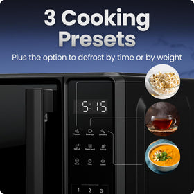 Chefman microwave six presets panel in action for quick meals.
