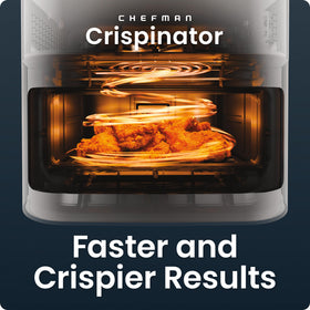 Chefman Crispinator TurboFry Pro technology delivers fast, even cooking for crispy results.