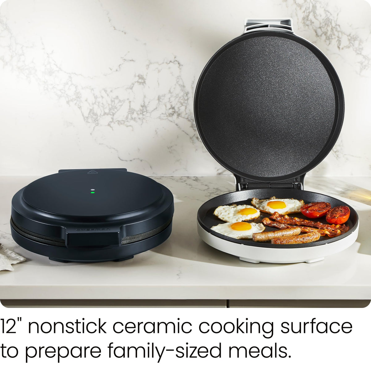 Chefman Everything Maker open interior with 12-inch nonstick plates for versatile cooking