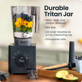 Chefman Obliterator tamper and scraper tools aid thorough blending.