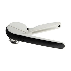Chef'n EzSqueeze can opener in black and meringue performing one-handed opening for quick prep