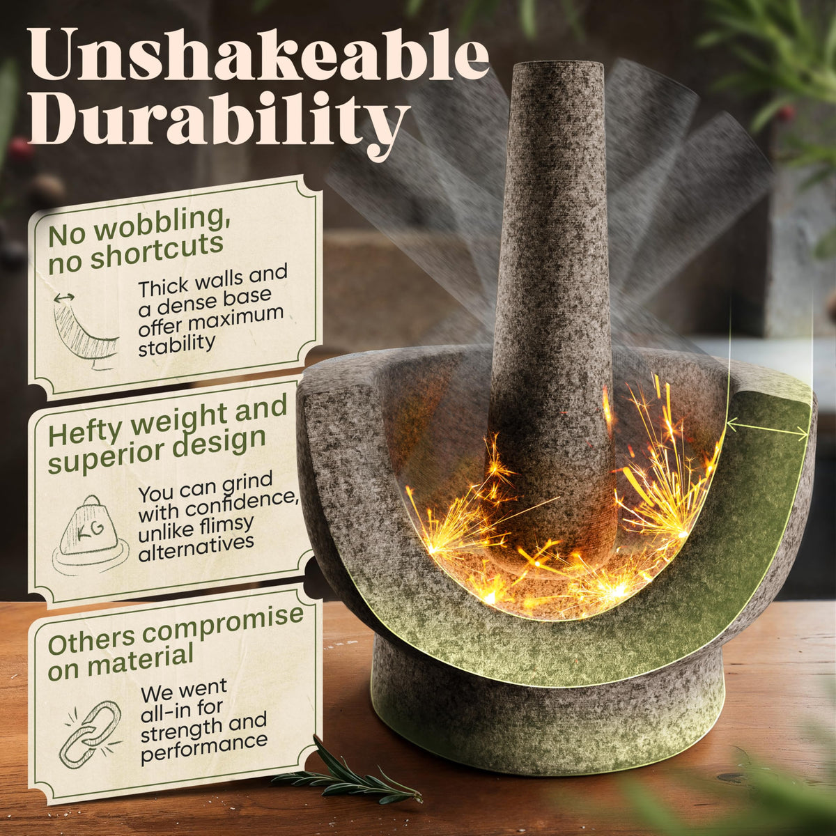 ChefSofi pestle inside mortar highlighting stability during crushing tasks.