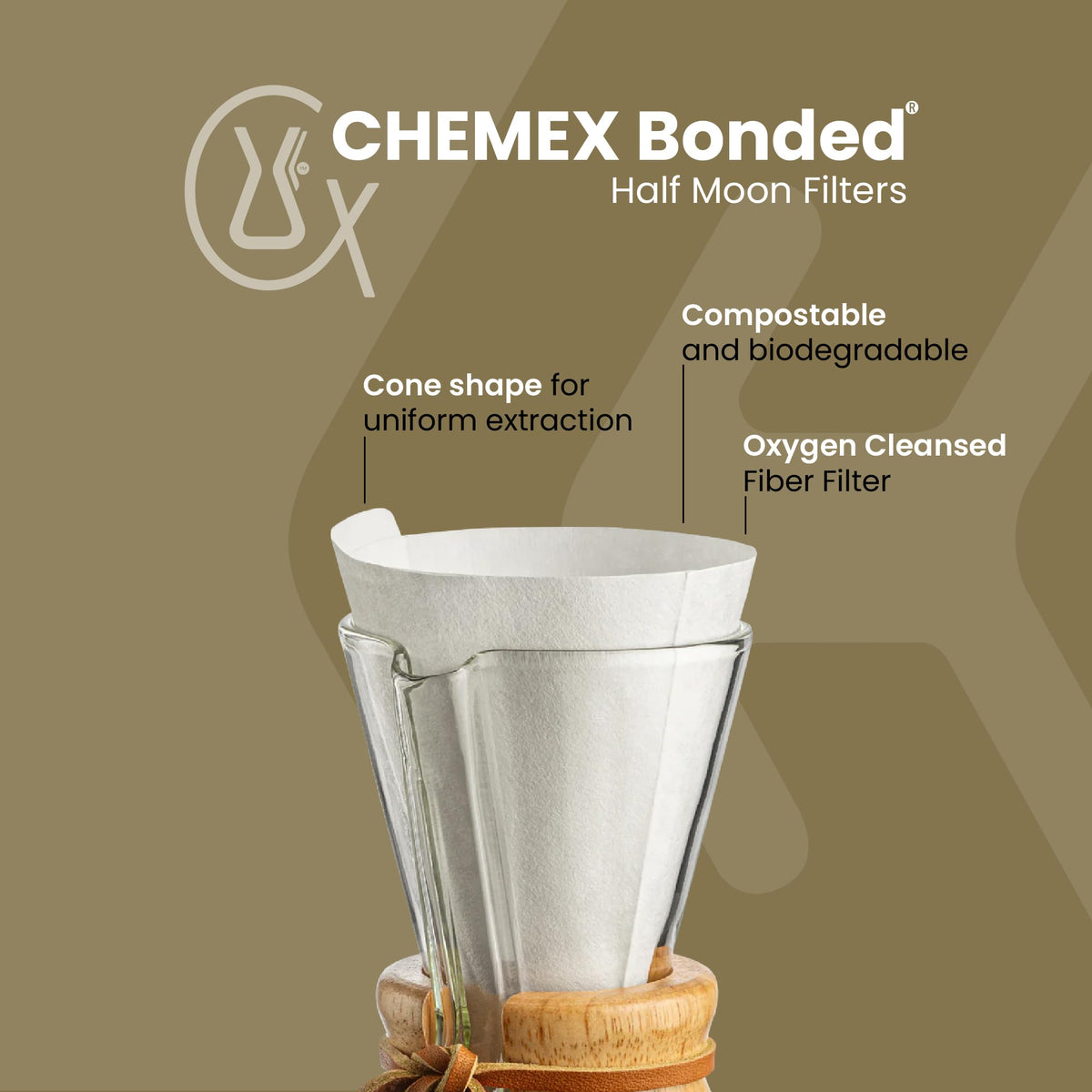 Chemex half-moon filter folding steps shown for easy prep.