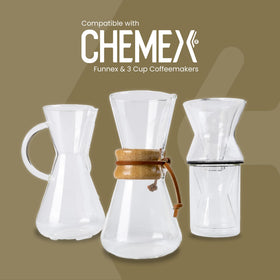 Chemex thicker filter design blocks oils for crisper brew.