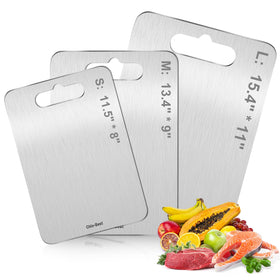 Chin-Best cutting board during cutting action emphasizes sturdy blade-safe surface for meat prep.