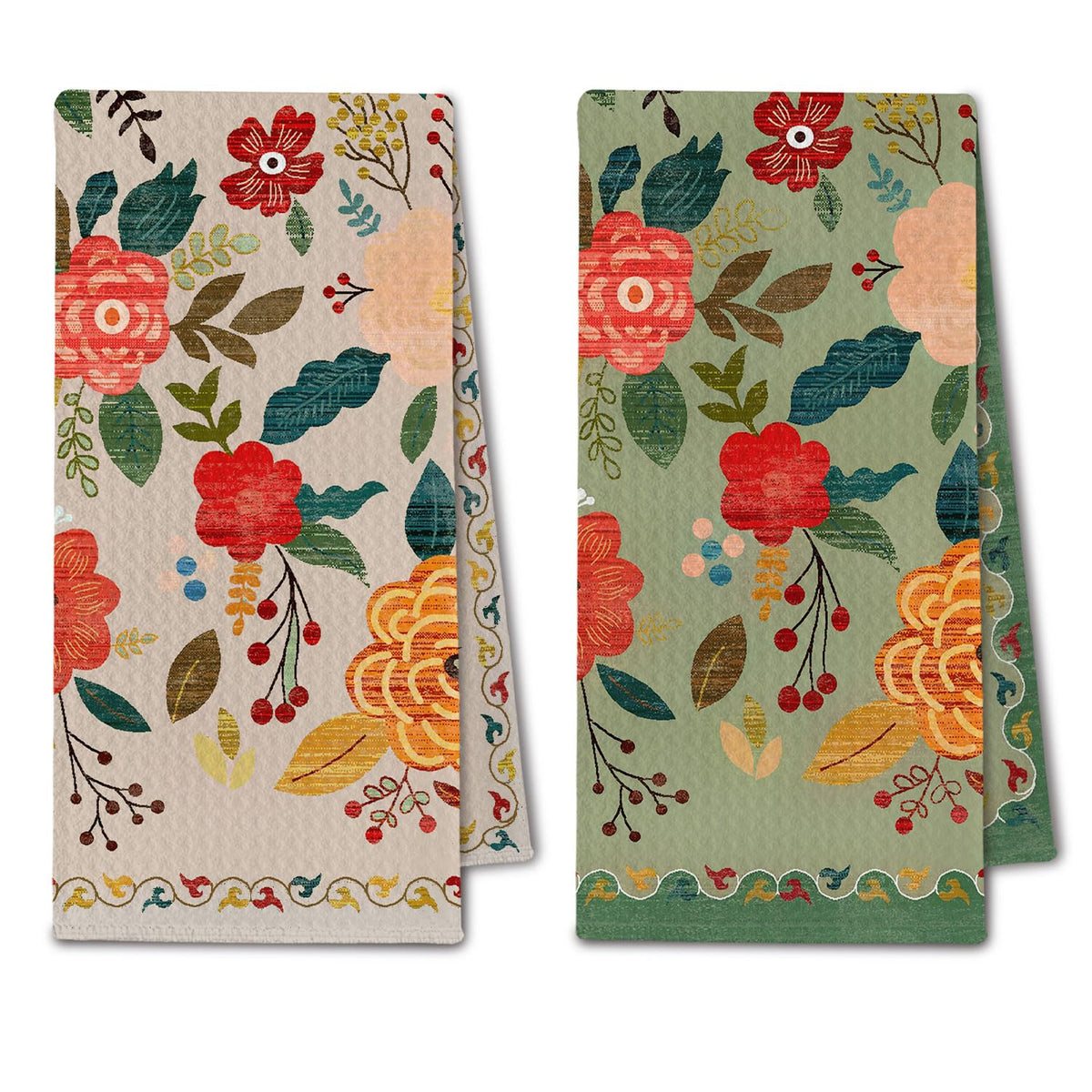 ChissNook Vintage Boho Floral Towel with vibrant pattern enhances kitchen decor