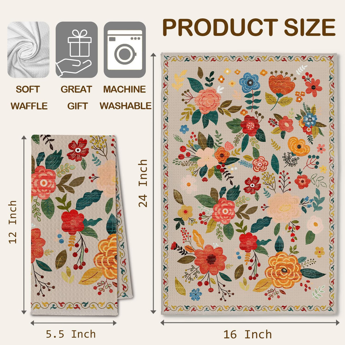 ChissNook Vintage Boho Floral towels, two-piece set for versatile daily use