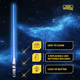 ChopSabers dining with sushi and noodles using glow chopsticks.