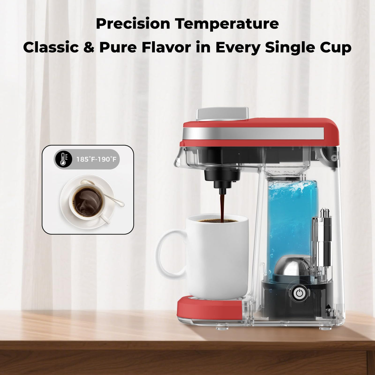 CHULUX red in-use shot with one-button brewing