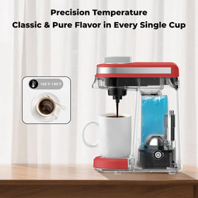 CHULUX red in-use shot with one-button brewing