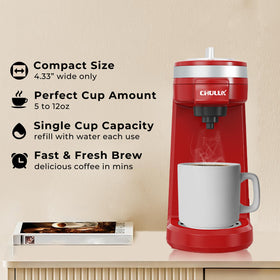 CHULUX red side view highlighting compact footprint for small spaces