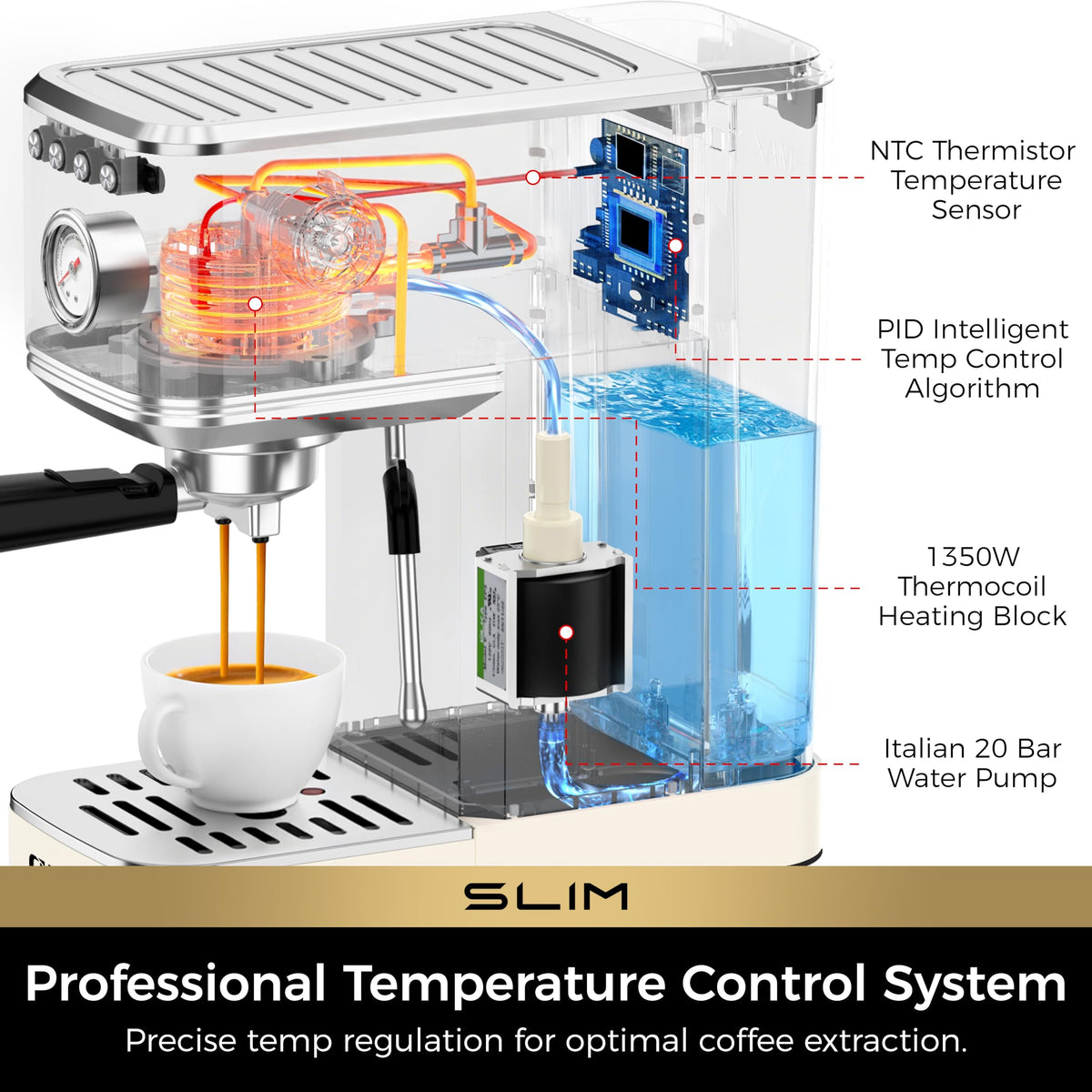 CHULUX Slim Espresso Machine steam wand—frothed milk for lattes and cappuccinos