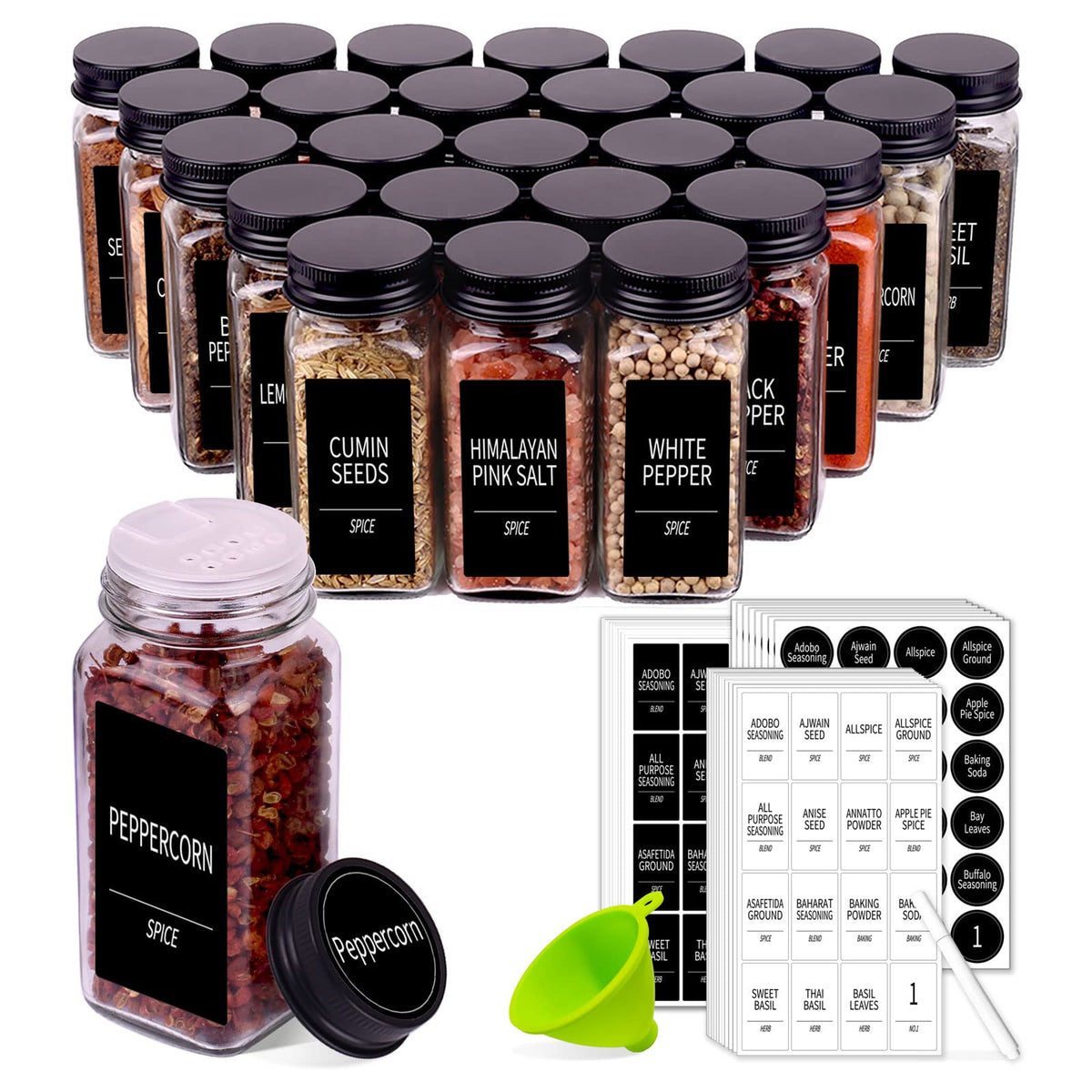 Churboro 25 spice jars set for organized kitchen storage.