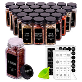 Churboro 36 spice jars in clear glass for quick ingredient identification.