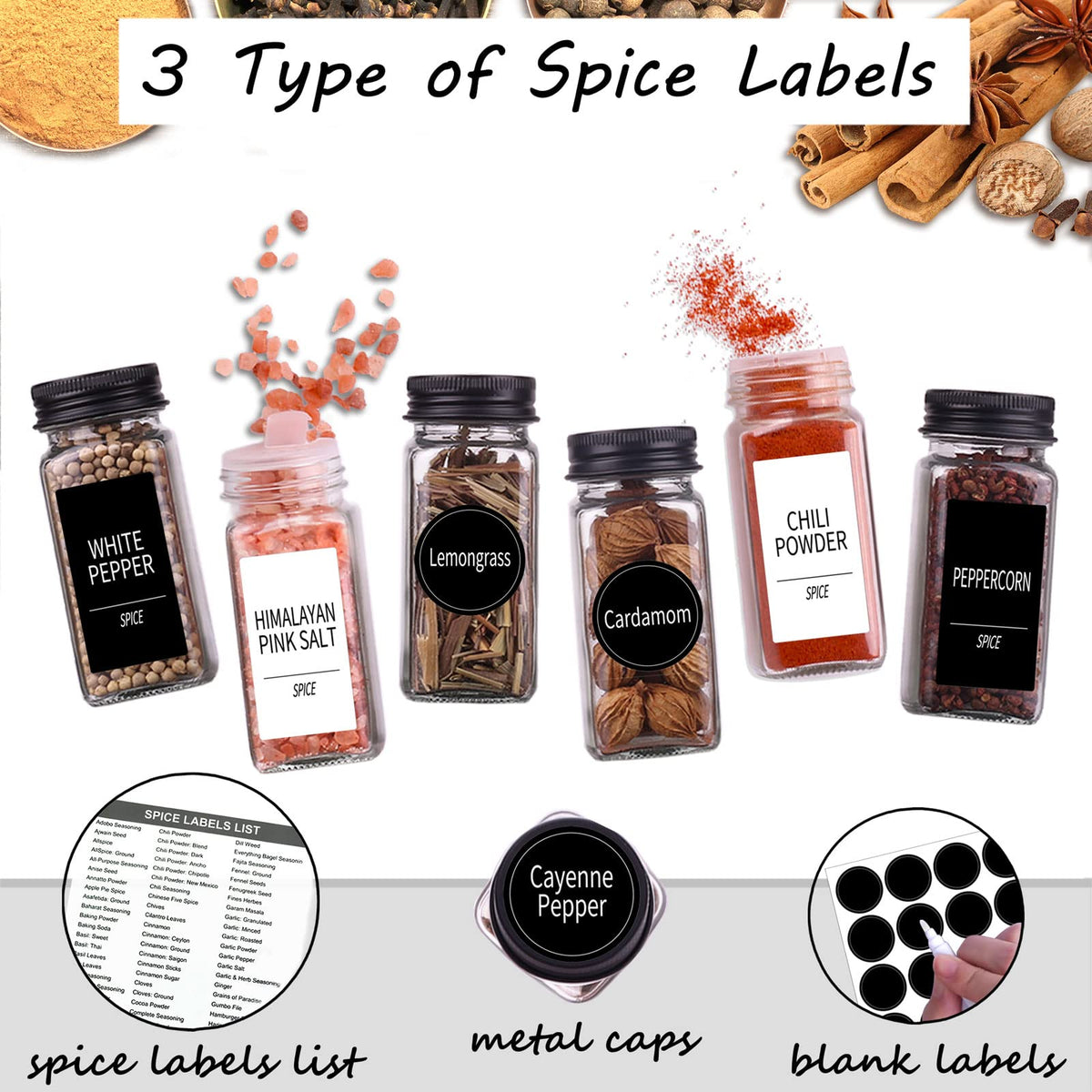 Churboro glass spice jars front view showing clear contents.