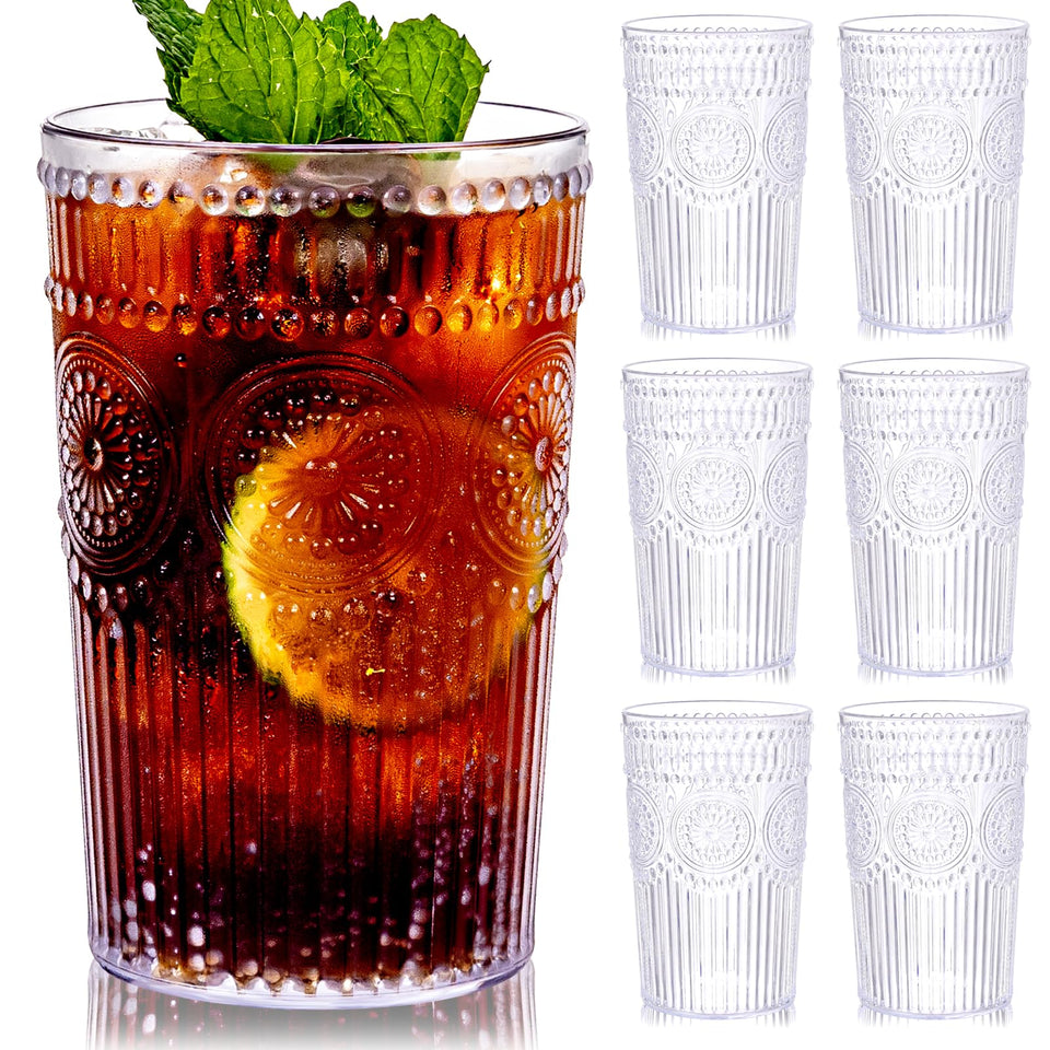 Ciaell romantic plastic water glasses with embossed ribbed texture for an elegant table setting