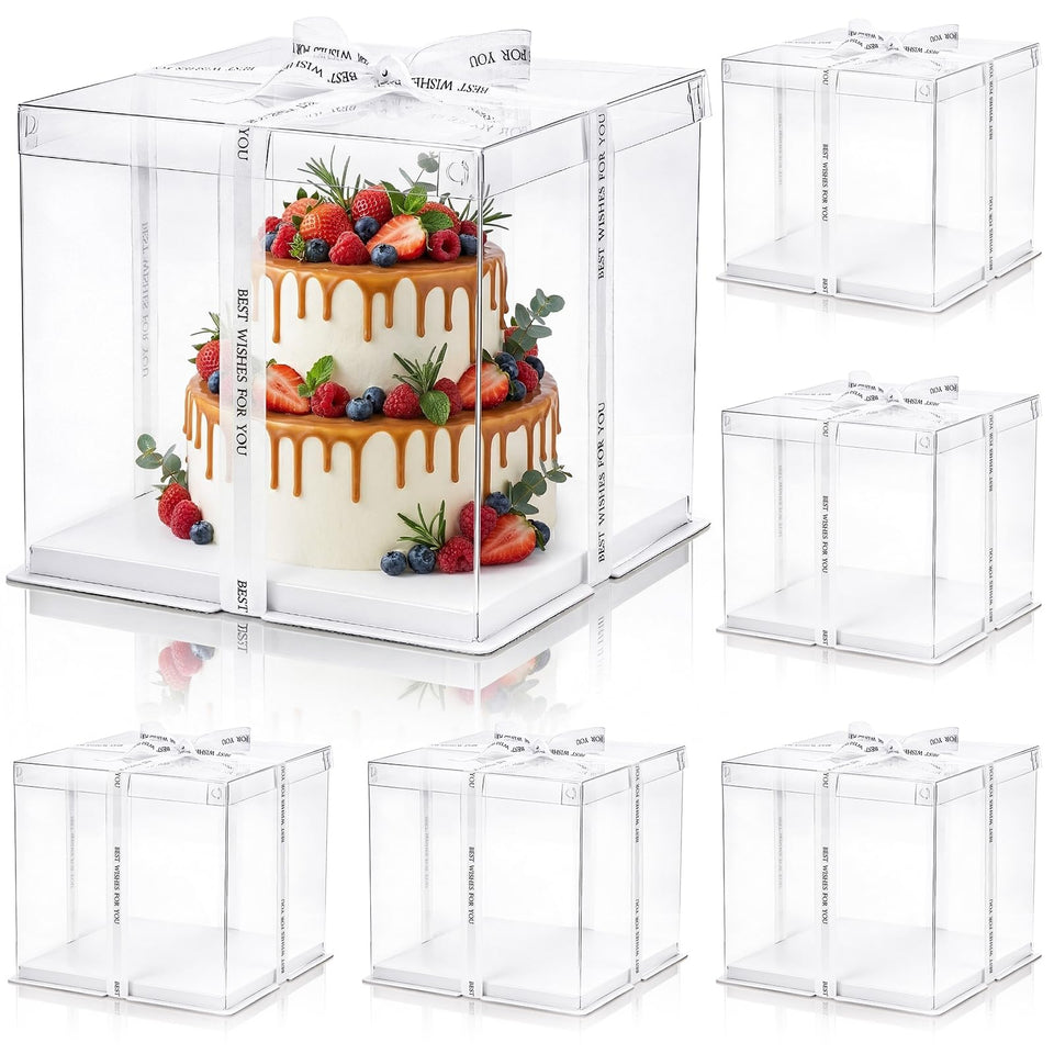 Cididu clear cake box with ribbon in a six-pack for elegant gift presentation
