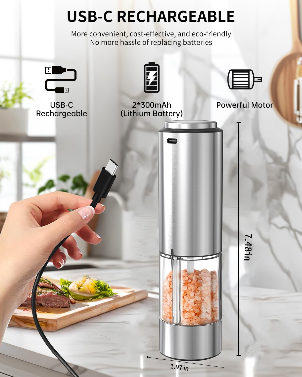 Circle Joy LED light guides precise pepper grinding in dim lighting.