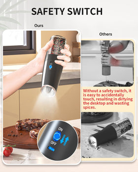 Circle Joy LED light shows seasoning dose during grinding for precision.