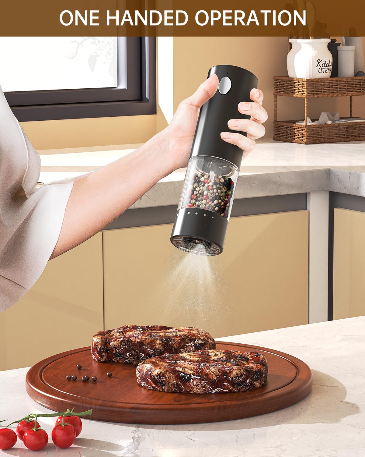Circle Joy one-handed operation for easy, hands-free seasoning.