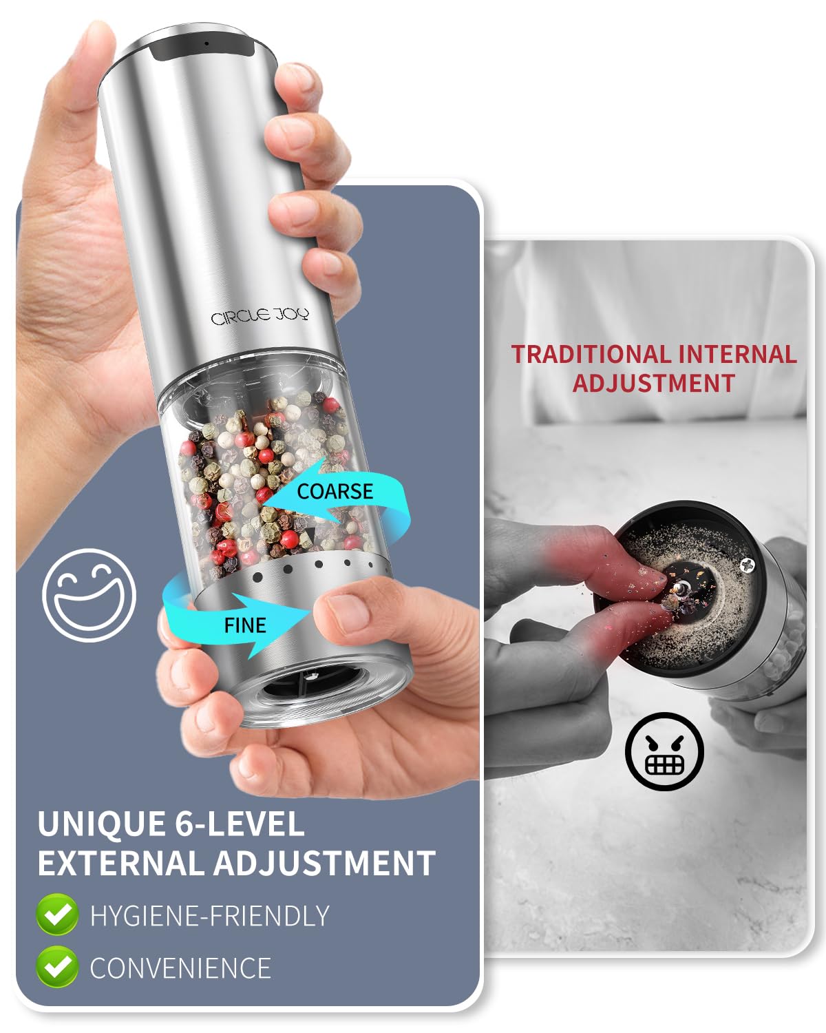 Circle Joy stainless steel pepper mills with 95ml container for fresh seasoning