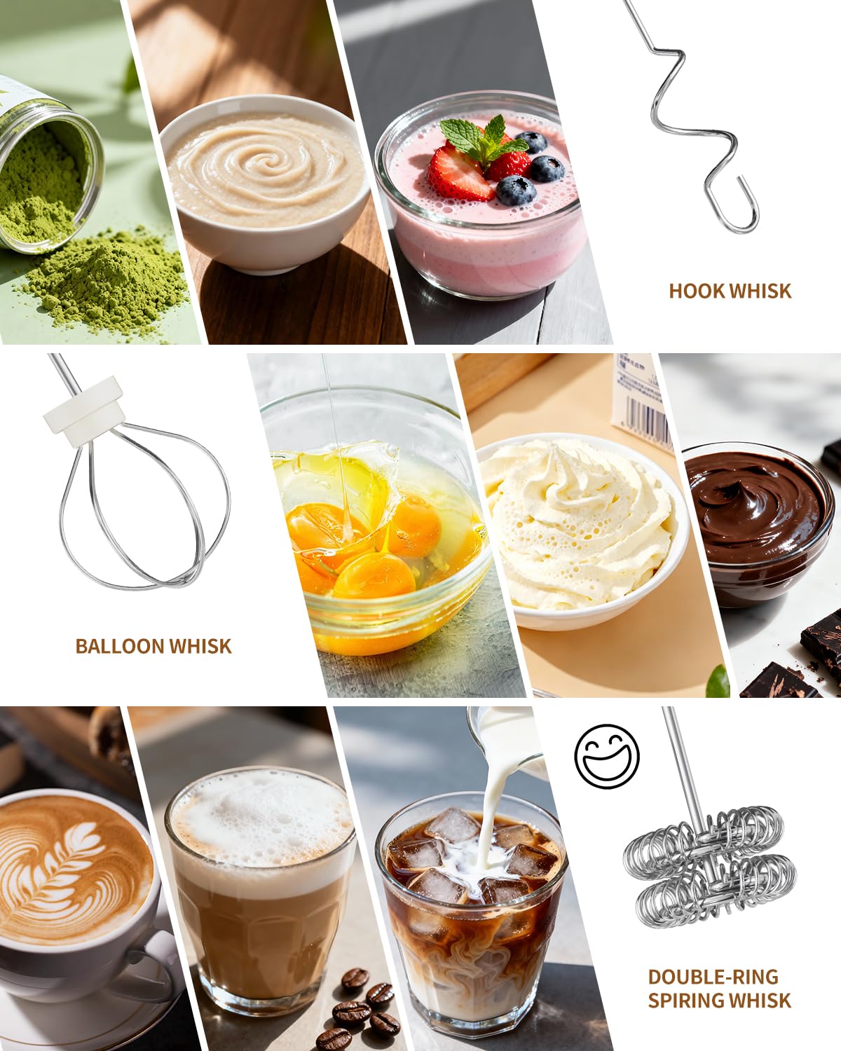 Circle Joy stainless steel whisks with double ring spring for barista quality froth