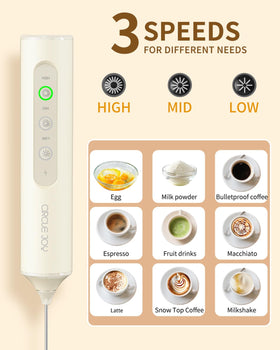 Circle Joy three stainless steel whisks for latte foam, eggs, and powders