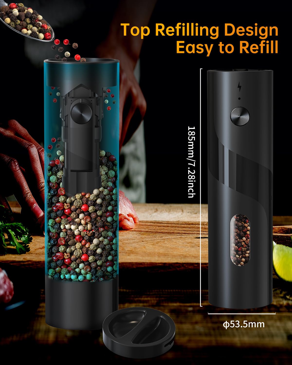 Circle Joy grinder set on charging base powering both grinders for convenient, clutter-free counters.