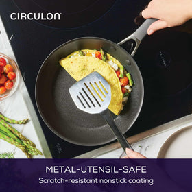Circulon A1 ScratchDefense base distributes heat evenly for induction cooking