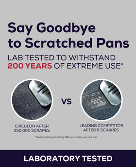 Circulon A1 ScratchDefense inside pan demonstrates smooth release for easy flipping and cleaning.