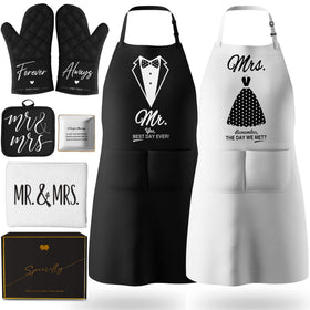 CITTA Mr and Mrs aprons for couples set, durable kitchen wear for shared cooking.