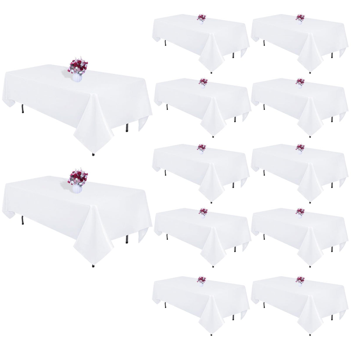 CKIKU 12-pack white tablecloth bundle, ideal for bulk weddings and parties.