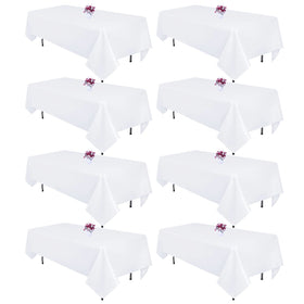 CKIKU 8-pack white rectangle tablecloth texture close-up highlighting durability.