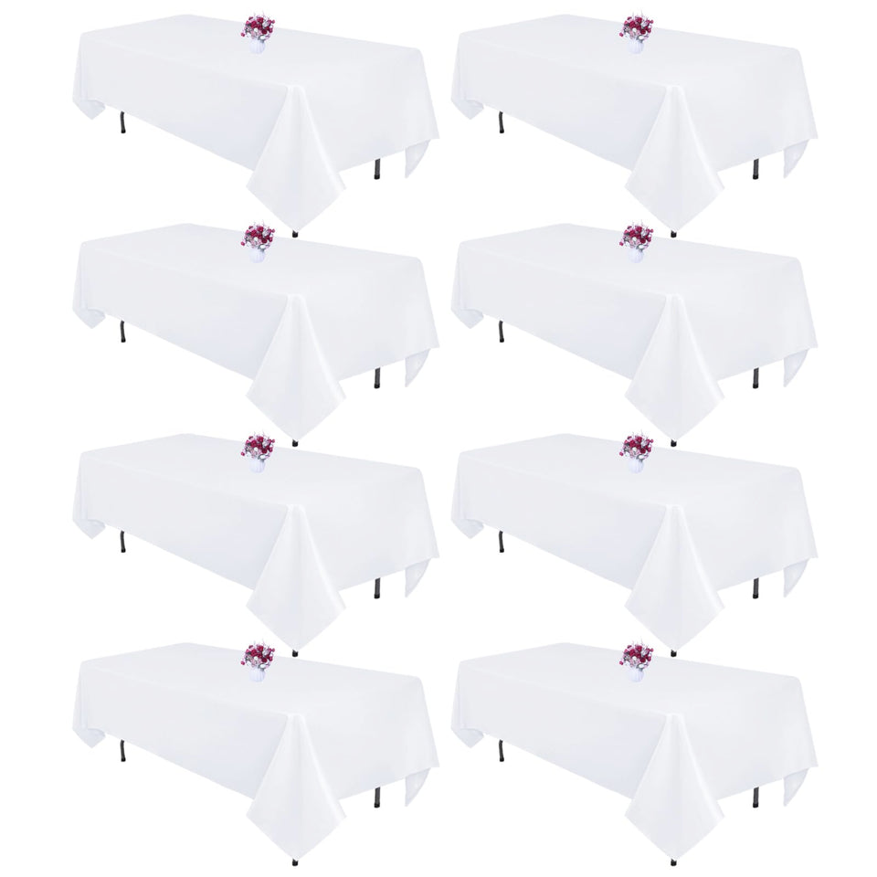 CKIKU 8-pack white rectangle tablecloth texture close-up highlighting durability.