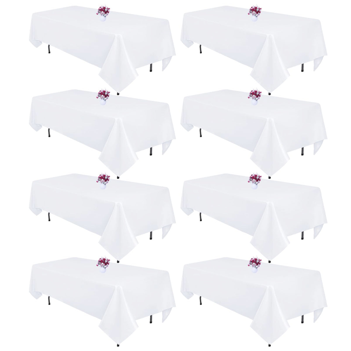 CKIKU 8-pack white tablecloth 60x102 inch for bulk, economical table cover.