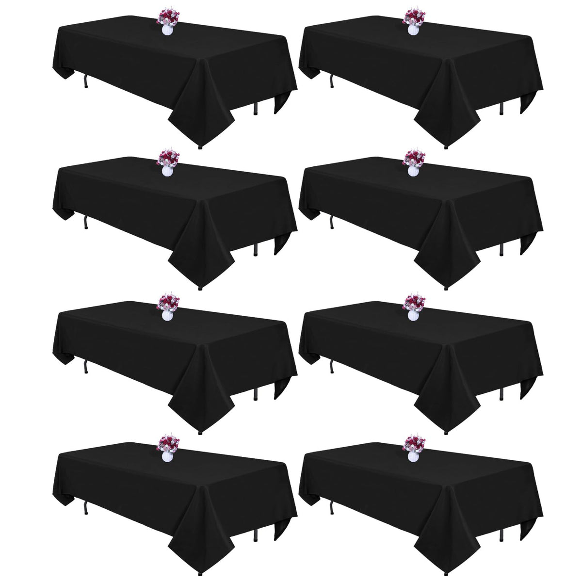 CKIKU black 8ft rectangle tablecloth covering a long dining table with a smooth, polished drape