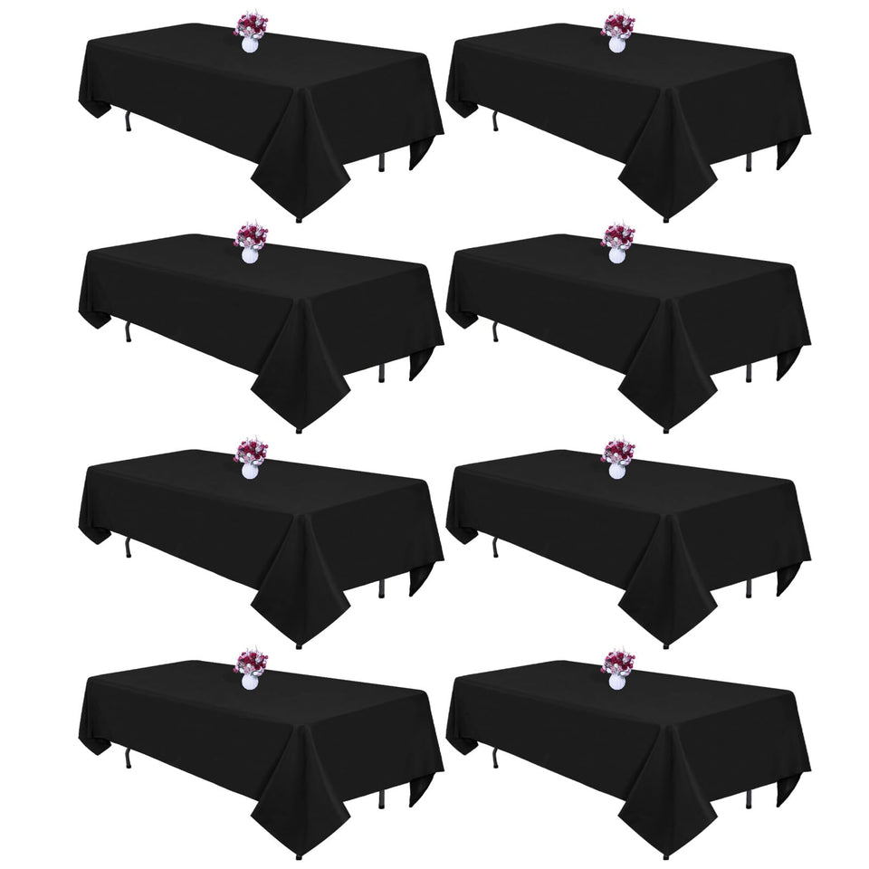 CKIKU eight-pack black tablecloth drapes a 60x102 inch table