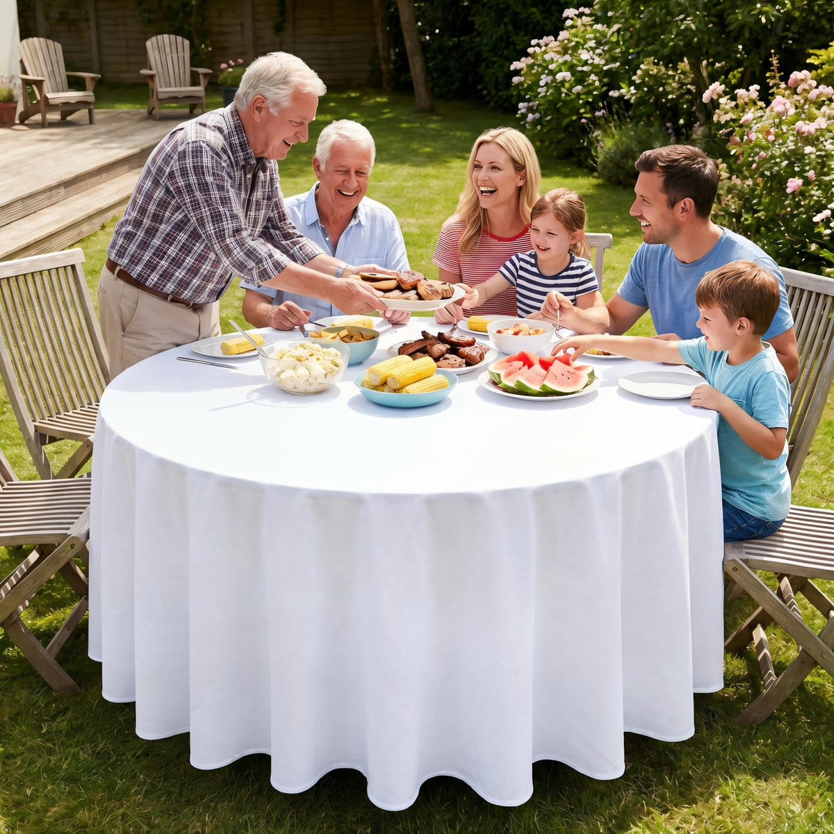 CKIKU white round tablecloth with soft-touch finish