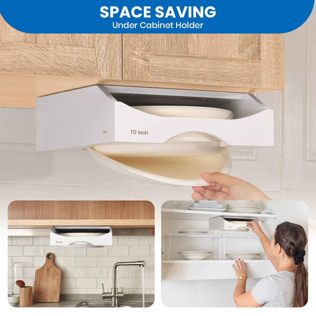 CKIU under-cabinet mount with adhesive enables drill-free, quick setup.