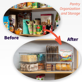 ClearSpace divided-storage bin interior showing four sections for snacks and small items