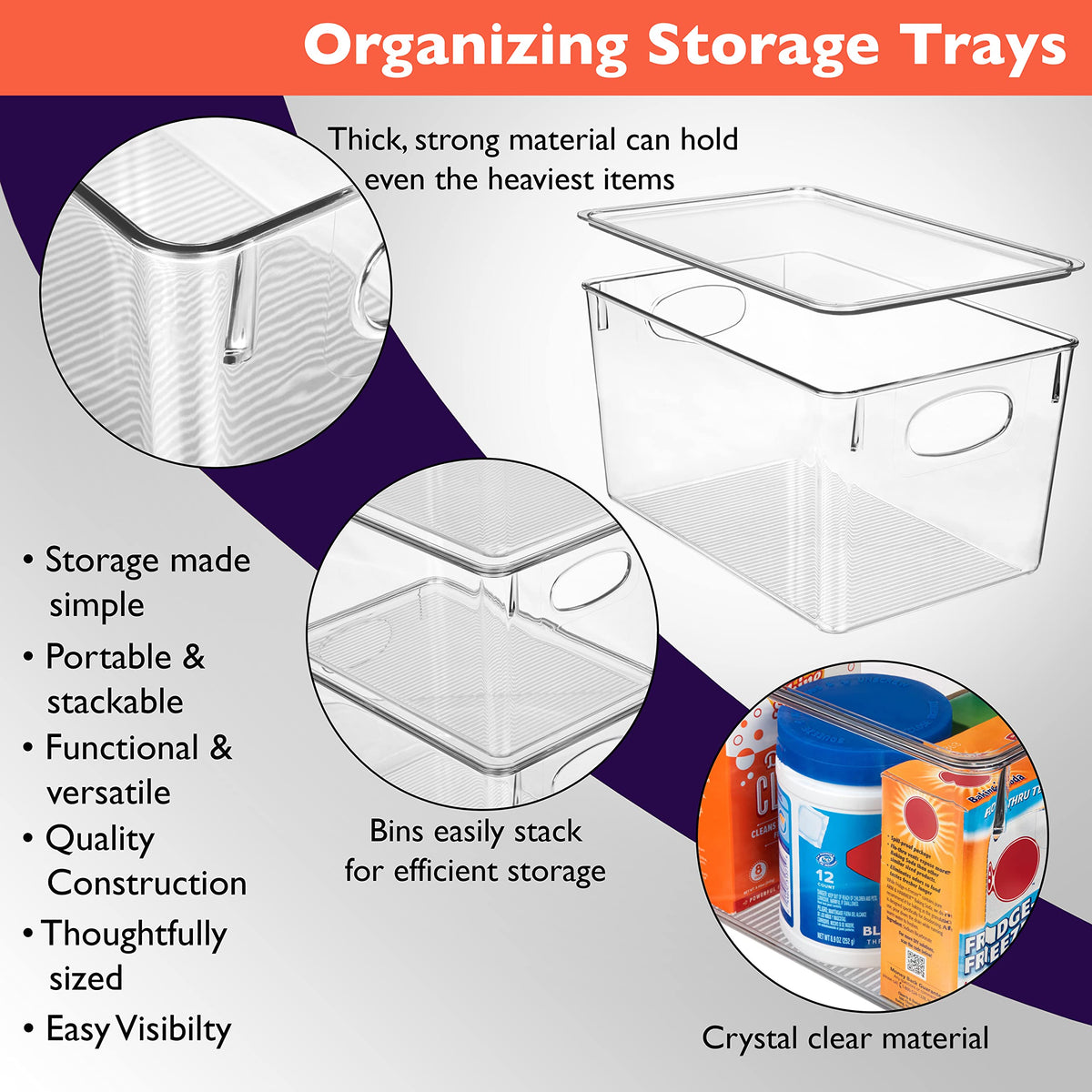 ClearSpace bins with easy-grip handles for portable storage across rooms